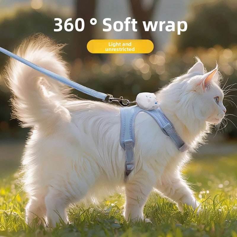 Kawaii Bear Plush Cat Walking Vest -Breathable Pastel Blue Traction Rope & Harness Set for Aesthetic Pet Adventures