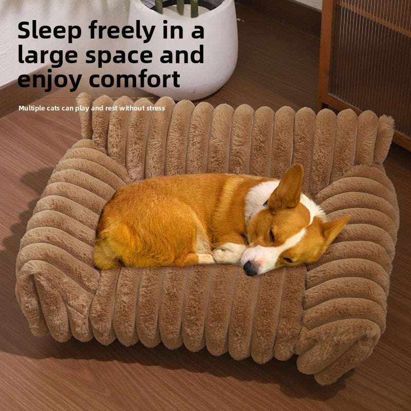 Luxury Rabbit Plush Pet Sofa Bed (75x55cm) - Ultra-Soft Faux Fur Calming Lounge with Orthopedic Bolsters & Non-Slip Base