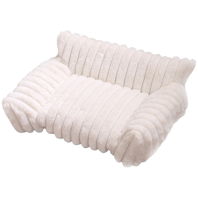 Luxury Rabbit Plush Pet Sofa Bed (75x55cm) - Ultra-Soft Faux Fur Calming Lounge with Orthopedic Bolsters & Non-Slip Base
