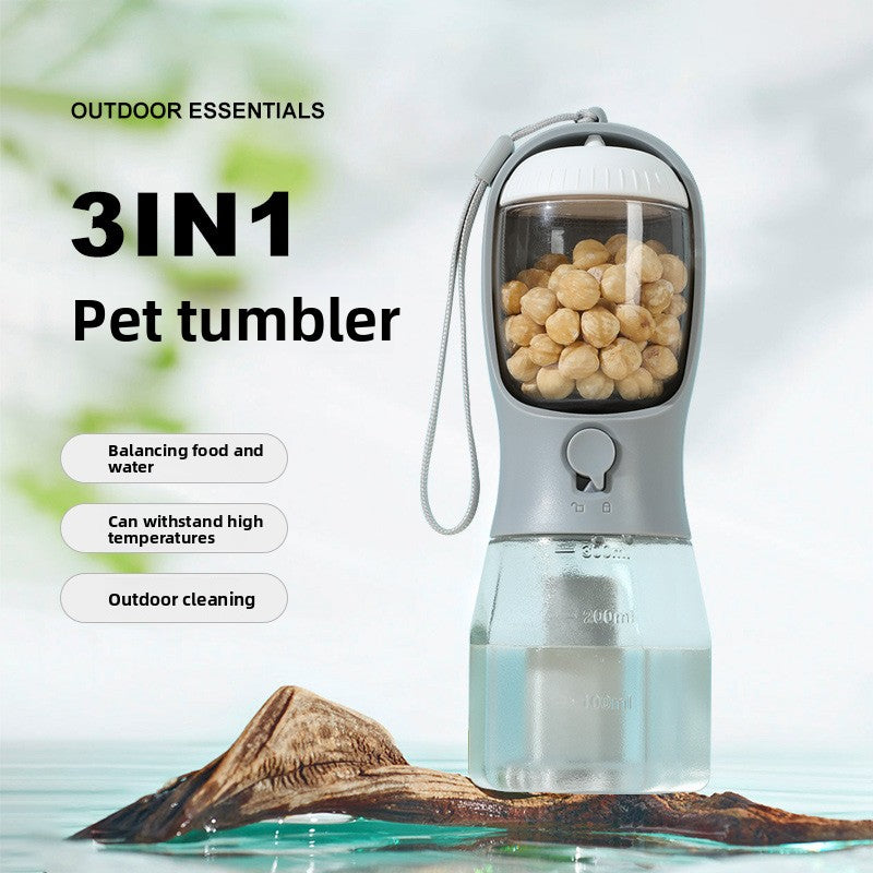 3-in-1 Portable Dog Water Bottle: Leak-Proof Travel Flask with Integrated Treat Compartment & Waste Bag Dispenser