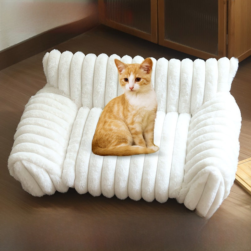 Luxury Rabbit Plush Pet Sofa Bed (75x55cm) - Ultra-Soft Faux Fur Calming Lounge with Orthopedic Bolsters & Non-Slip Base