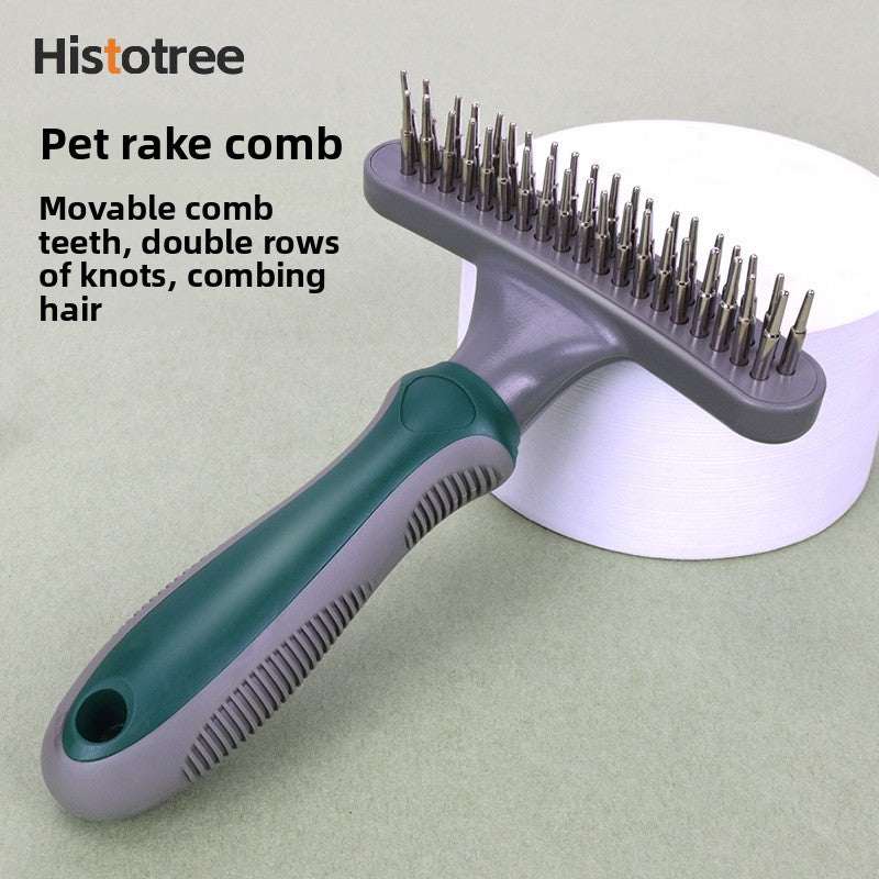 Professional Double-Row Pet Undercoat Rake Pain-Free Deshedding Tool for Dogs & Cats
