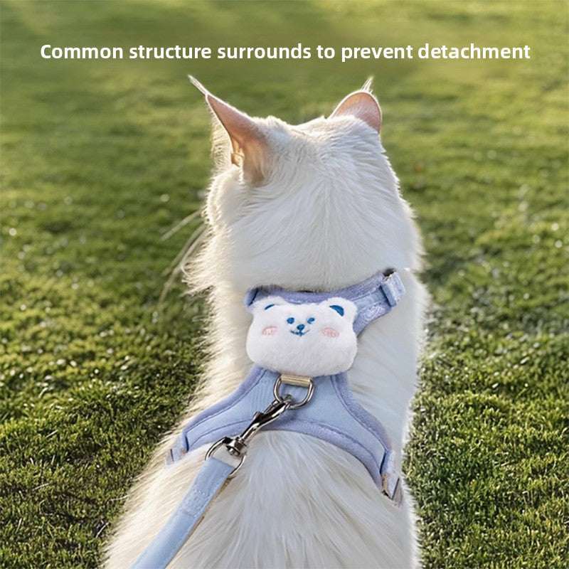 Kawaii Bear Plush Cat Walking Vest -Breathable Pastel Blue Traction Rope & Harness Set for Aesthetic Pet Adventures