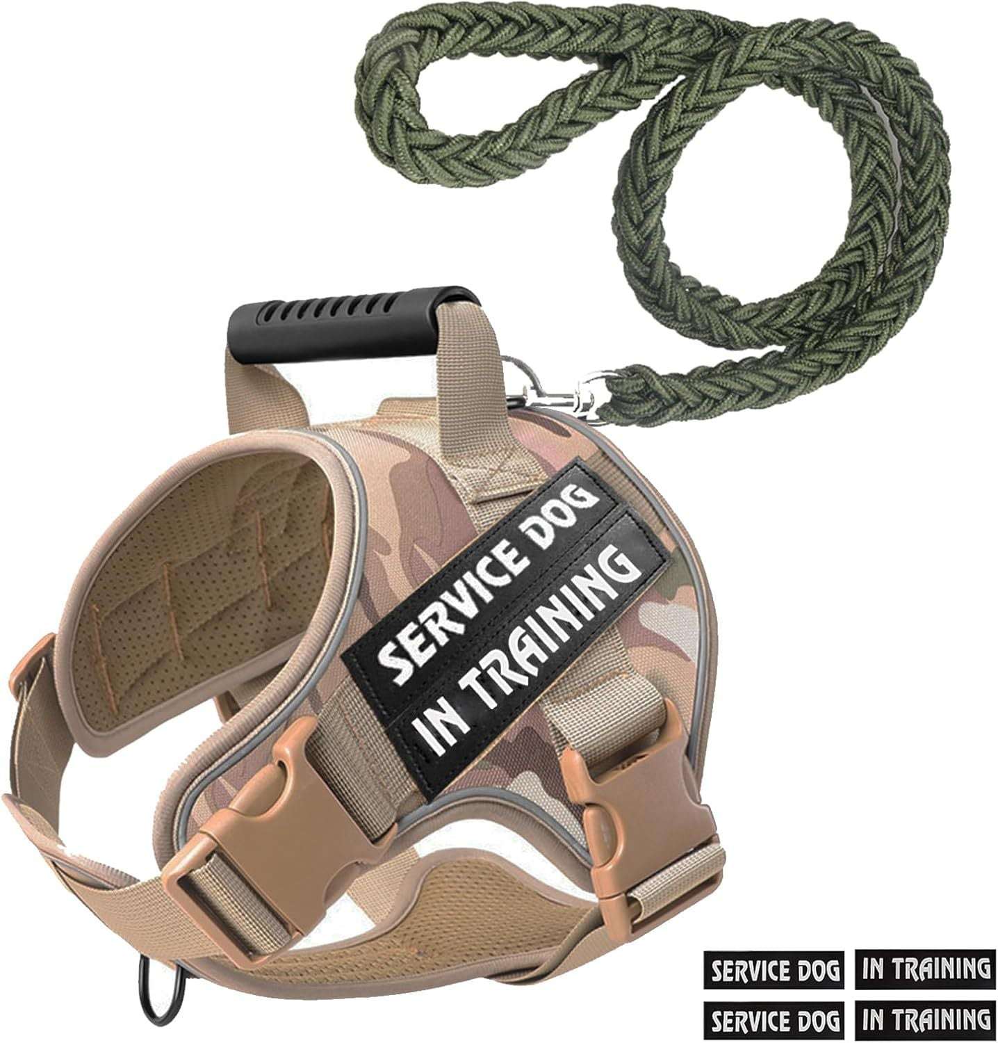 Tactical No-Pull Dog Harness with Handle & Premium Leash Set - Adjustable Heavy-Duty Military K9 Training Vest with Velcro Patches