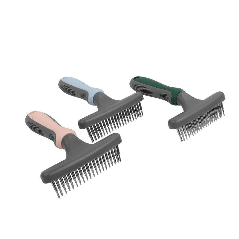 Professional Double-Row Pet Undercoat Rake Pain-Free Deshedding Tool for Dogs & Cats
