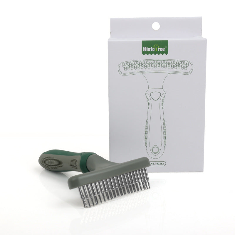 Professional Double-Row Pet Undercoat Rake Pain-Free Deshedding Tool for Dogs & Cats