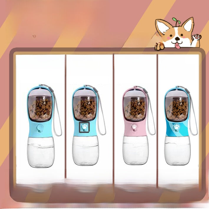 3-in-1 Portable Dog Water Bottle: Leak-Proof Travel Flask with Integrated Treat Compartment & Waste Bag Dispenser