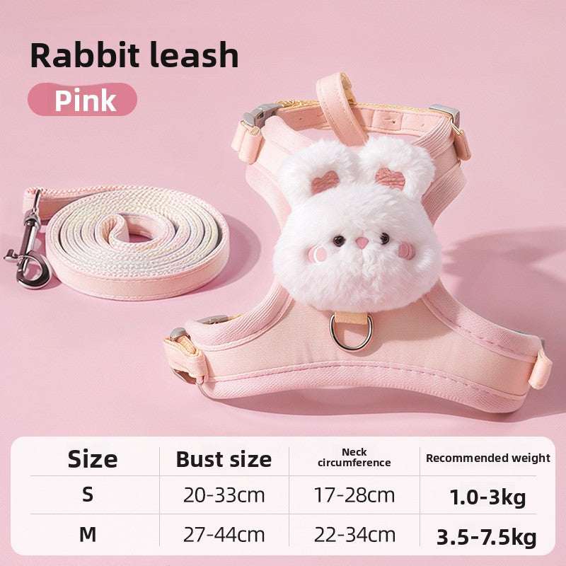 Kawaii Bear Plush Cat Walking Vest -Breathable Pastel Blue Traction Rope & Harness Set for Aesthetic Pet Adventures
