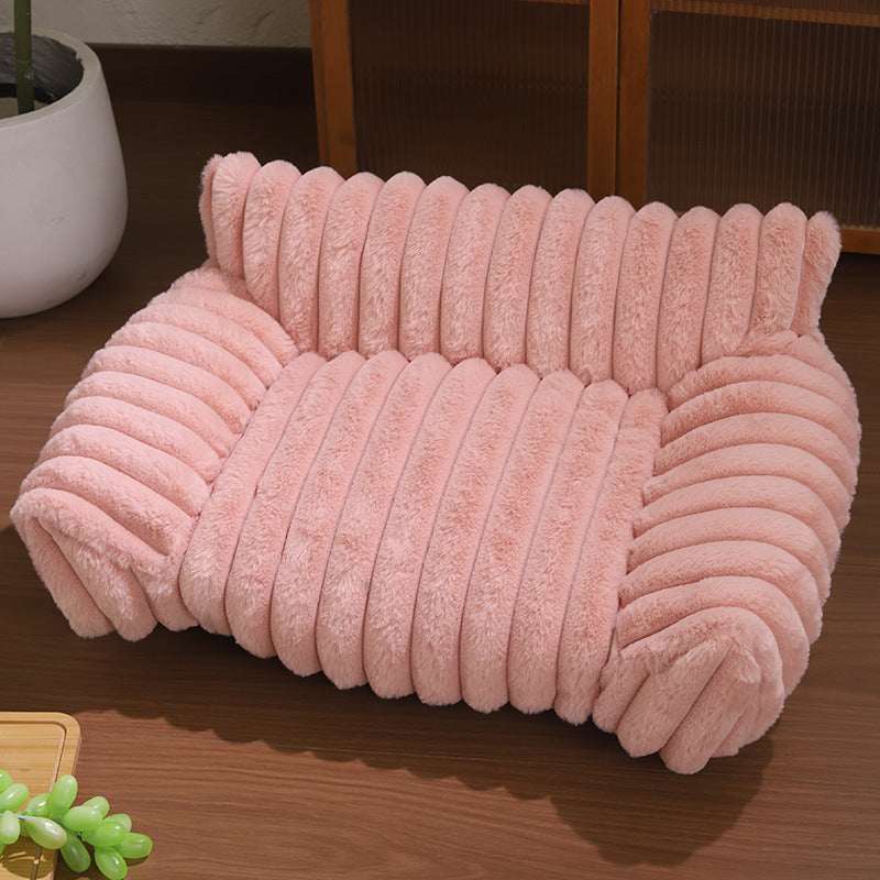 Luxury Rabbit Plush Pet Sofa Bed (75x55cm) - Ultra-Soft Faux Fur Calming Lounge with Orthopedic Bolsters & Non-Slip Base
