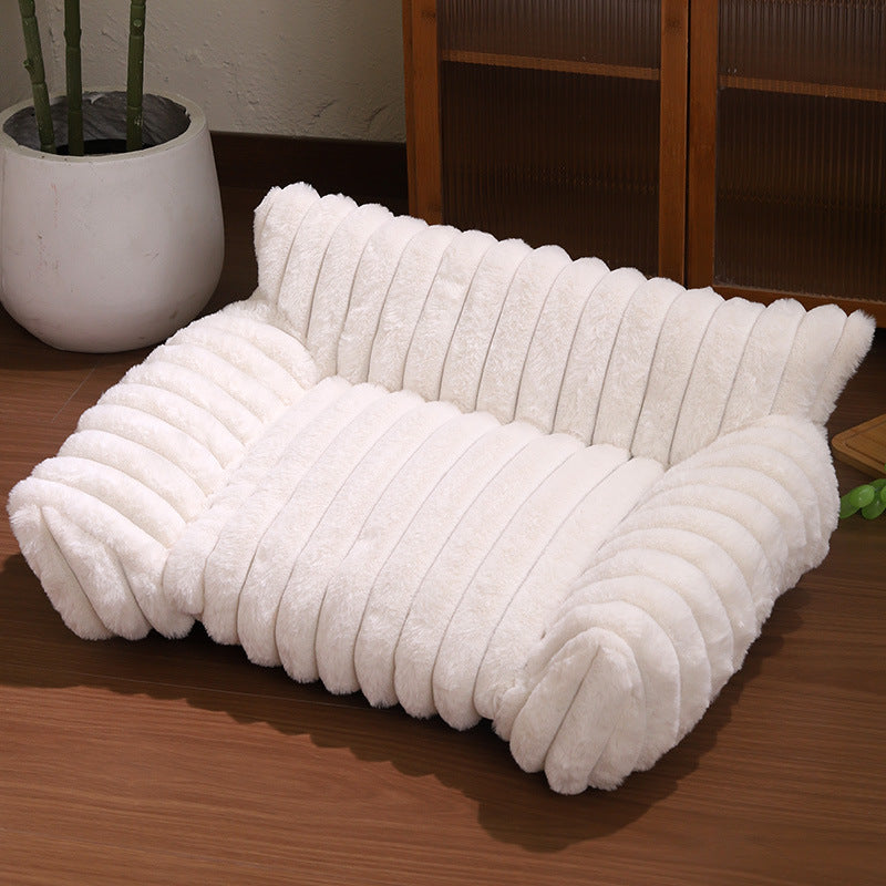 Luxury Rabbit Plush Pet Sofa Bed (75x55cm) - Ultra-Soft Faux Fur Calming Lounge with Orthopedic Bolsters & Non-Slip Base