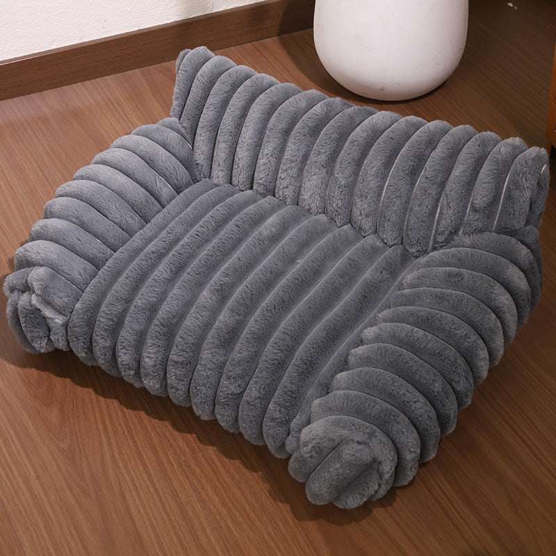 Luxury Rabbit Plush Pet Sofa Bed (75x55cm) - Ultra-Soft Faux Fur Calming Lounge with Orthopedic Bolsters & Non-Slip Base