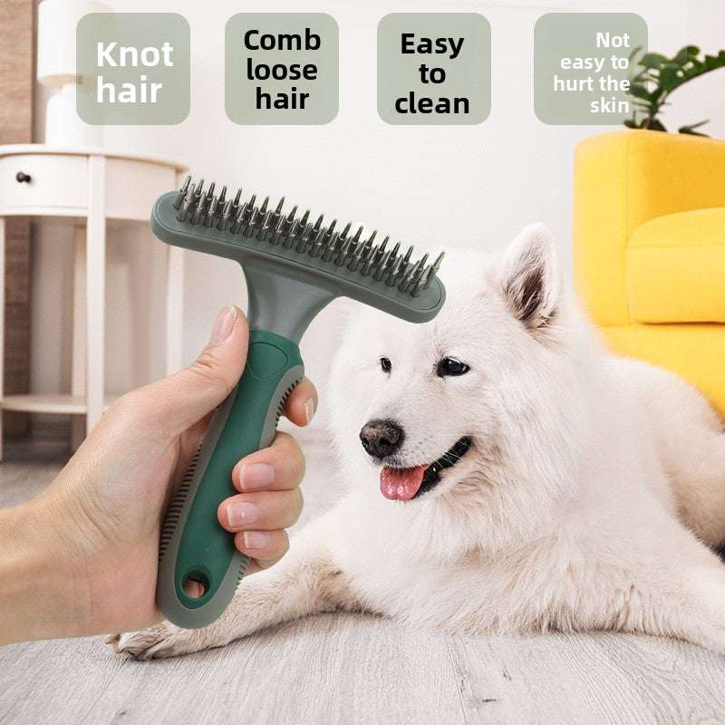 Professional Double-Row Pet Undercoat Rake Pain-Free Deshedding Tool for Dogs & Cats