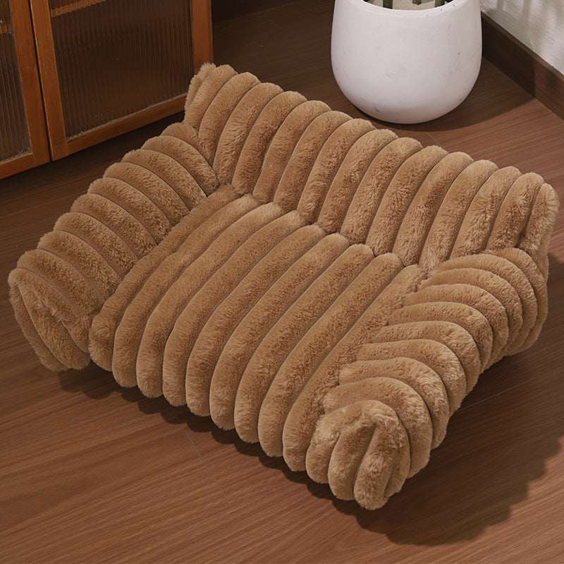 Luxury Rabbit Plush Pet Sofa Bed (75x55cm) - Ultra-Soft Faux Fur Calming Lounge with Orthopedic Bolsters & Non-Slip Base